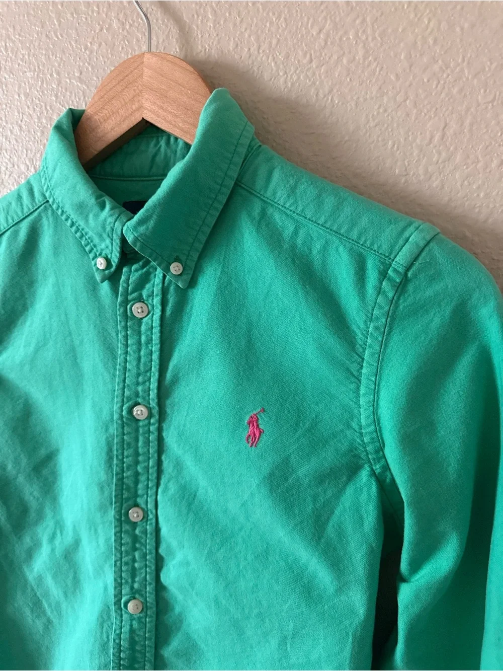 Ralph Lauren Kids Bright Green Button-Down Shirt with Pink Pony